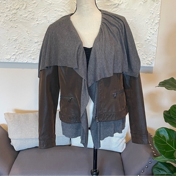 Hei Hei Causeway Faux Leather Jacket Women's Brown Gray Knit Lining sz M. - Picture 3 of 9